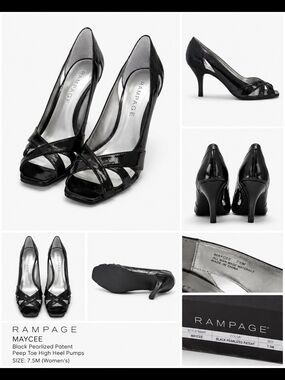 Rampage Maycee Black Pearlized Patent Peep Toe High Heel Pumps 7.5 And 8.5
